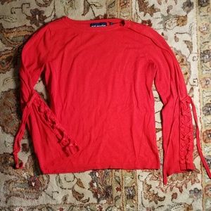 Red Tie Bell Sleeve Shirt
